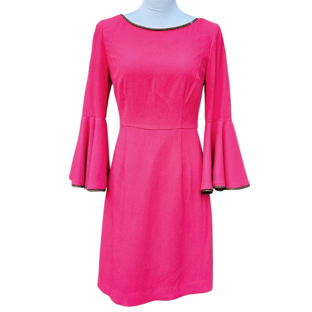 Trina Turk Dress Bright Pink Bromely Size 2 Bright Crop Bell Sleeve